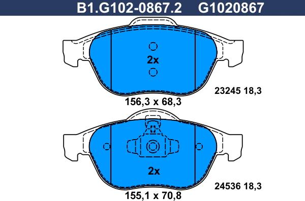 Galfer B1.G102-0867.2 - Bremžu uzliku kompl., Disku bremzes adetalas.lv