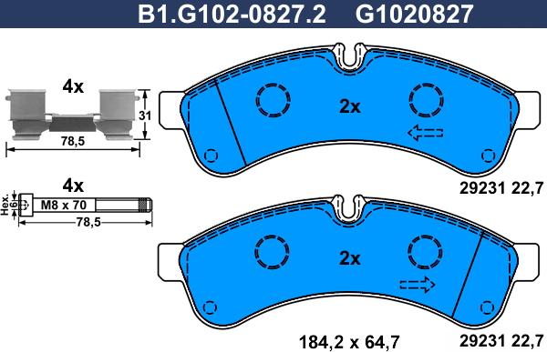 Galfer B1.G102-0827.2 - Bremžu uzliku kompl., Disku bremzes adetalas.lv