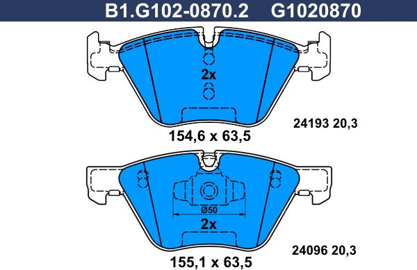 Galfer B1.G102-0870.2 - Bremžu uzliku kompl., Disku bremzes adetalas.lv