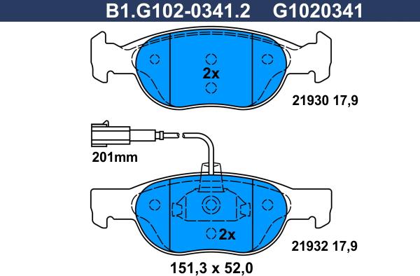 Galfer B1.G102-0341.2 - Bremžu uzliku kompl., Disku bremzes adetalas.lv