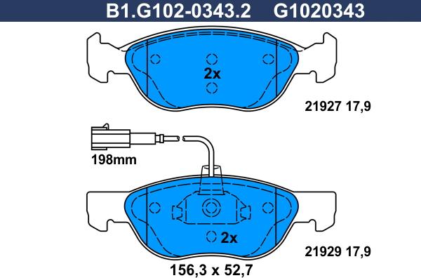 Galfer B1.G102-0343.2 - Bremžu uzliku kompl., Disku bremzes adetalas.lv