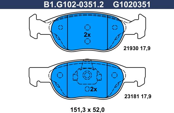 Galfer B1.G102-0351.2 - Bremžu uzliku kompl., Disku bremzes adetalas.lv