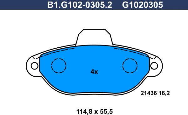 Galfer B1.G102-0305.2 - Bremžu uzliku kompl., Disku bremzes adetalas.lv