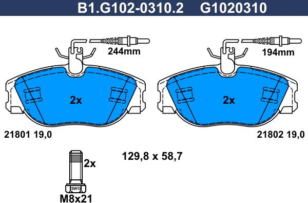 Galfer B1.G102-0310.2 - Bremžu uzliku kompl., Disku bremzes adetalas.lv