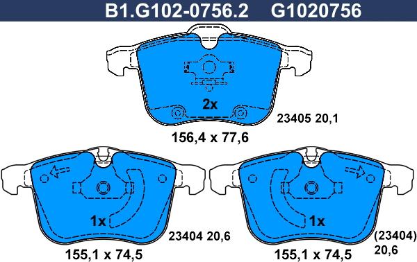 Galfer B1.G102-0756.2 - Bremžu uzliku kompl., Disku bremzes adetalas.lv