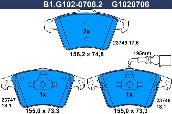 Galfer B1.G102-0706.2 - Bremžu uzliku kompl., Disku bremzes adetalas.lv