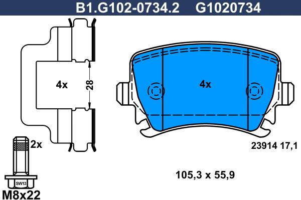 Galfer B1.G102-0734.2 - Bremžu uzliku kompl., Disku bremzes adetalas.lv