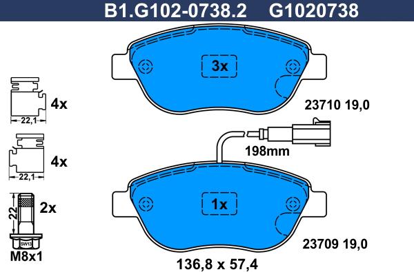 Galfer B1.G102-0738.2 - Bremžu uzliku kompl., Disku bremzes adetalas.lv