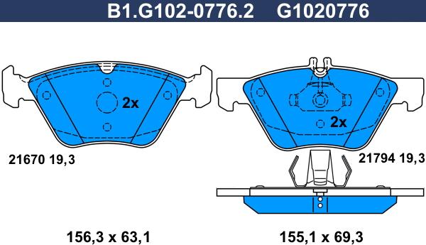 Galfer B1.G102-0776.2 - Bremžu uzliku kompl., Disku bremzes adetalas.lv