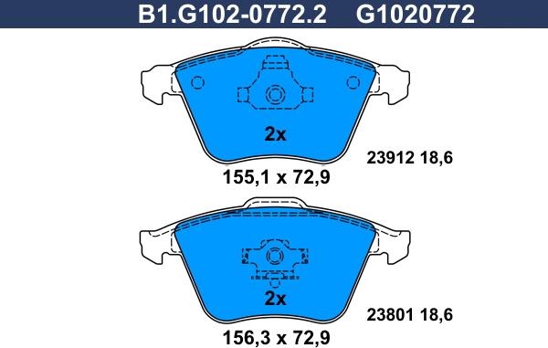 Galfer B1.G102-0772.2 - Bremžu uzliku kompl., Disku bremzes adetalas.lv