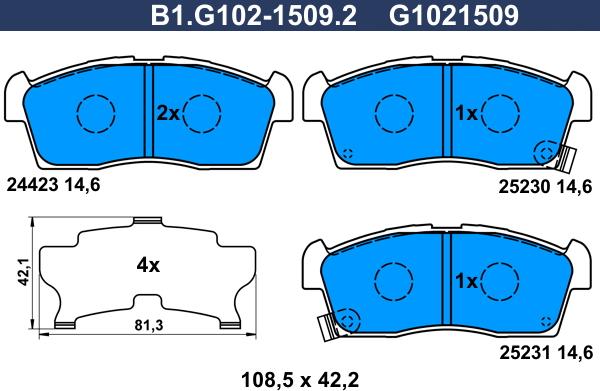 Galfer B1.G102-1509.2 - Bremžu uzliku kompl., Disku bremzes adetalas.lv