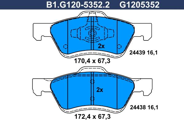 Galfer B1.G120-5352.2 - Bremžu uzliku kompl., Disku bremzes adetalas.lv