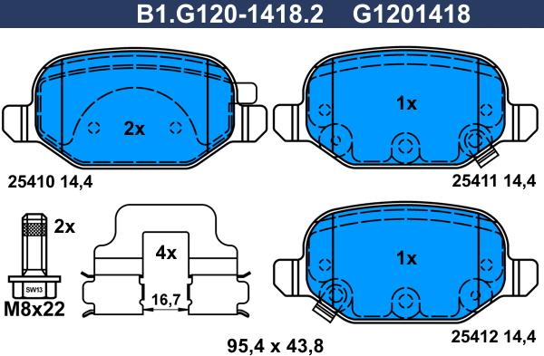 Galfer B1.G120-1418.2 - Bremžu uzliku kompl., Disku bremzes adetalas.lv