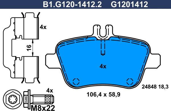 Galfer B1.G120-1412.2 - Bremžu uzliku kompl., Disku bremzes adetalas.lv