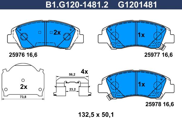 Galfer B1.G120-1481.2 - Bremžu uzliku kompl., Disku bremzes adetalas.lv