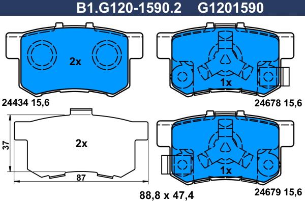 Galfer B1.G120-1590.2 - Bremžu uzliku kompl., Disku bremzes adetalas.lv