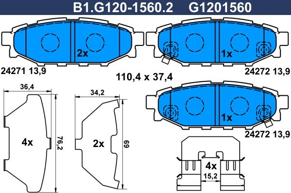 Galfer B1.G120-1560.2 - Bremžu uzliku kompl., Disku bremzes adetalas.lv