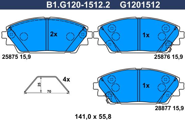 Galfer B1.G120-1512.2 - Bremžu uzliku kompl., Disku bremzes adetalas.lv