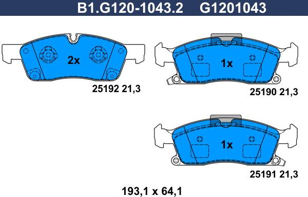 Galfer B1.G120-1043.2 - Bremžu uzliku kompl., Disku bremzes adetalas.lv