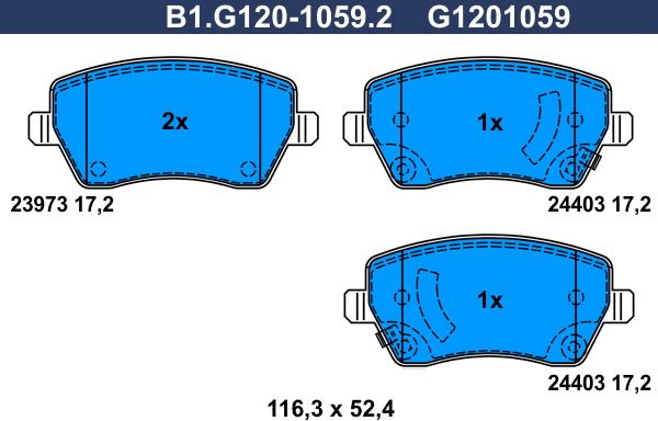 Galfer B1.G120-1059.2 - Bremžu uzliku kompl., Disku bremzes adetalas.lv