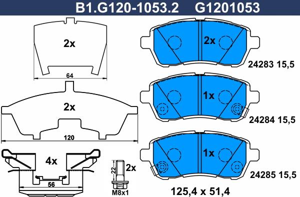 Galfer B1.G120-1053.2 - Bremžu uzliku kompl., Disku bremzes adetalas.lv