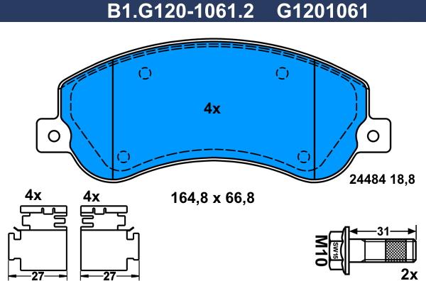 Galfer B1.G120-1061.2 - Bremžu uzliku kompl., Disku bremzes adetalas.lv