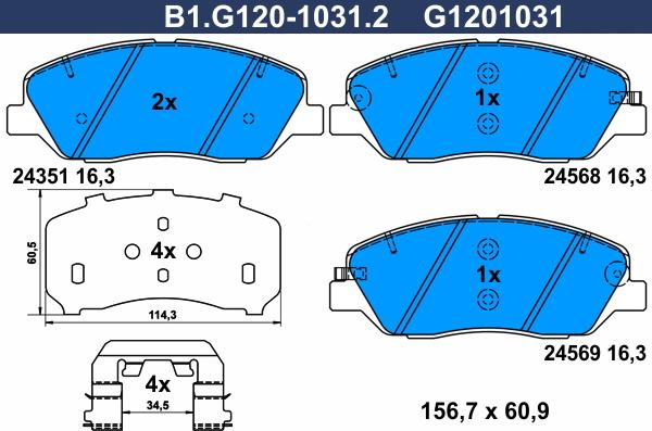 Galfer B1.G120-1031.2 - Bremžu uzliku kompl., Disku bremzes adetalas.lv