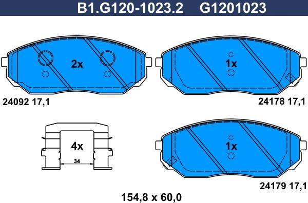 Galfer B1.G120-1023.2 - Bremžu uzliku kompl., Disku bremzes adetalas.lv