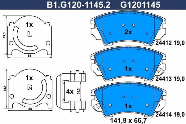 Galfer B1.G120-1145.2 - Bremžu uzliku kompl., Disku bremzes adetalas.lv