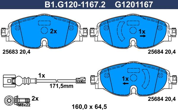 Galfer B1.G120-1167.2 - Bremžu uzliku kompl., Disku bremzes adetalas.lv