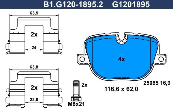 Galfer B1.G120-1895.2 - Bremžu uzliku kompl., Disku bremzes adetalas.lv