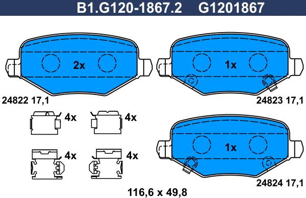 Galfer B1.G120-1867.2 - Bremžu uzliku kompl., Disku bremzes adetalas.lv