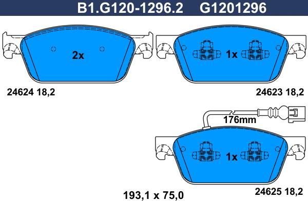 Galfer B1.G120-1296.2 - Bremžu uzliku kompl., Disku bremzes adetalas.lv