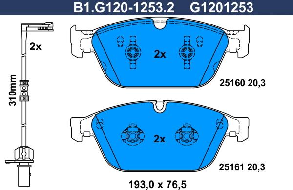 Galfer B1.G120-1253.2 - Bremžu uzliku kompl., Disku bremzes adetalas.lv