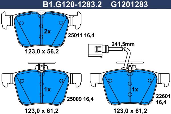 Galfer B1.G120-1283.2 - Bremžu uzliku kompl., Disku bremzes adetalas.lv