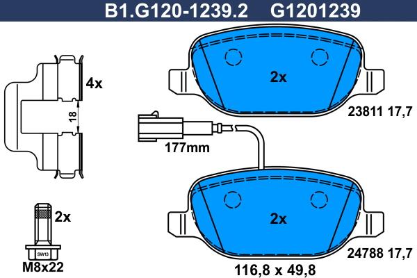 Galfer B1.G120-1239.2 - Bremžu uzliku kompl., Disku bremzes adetalas.lv