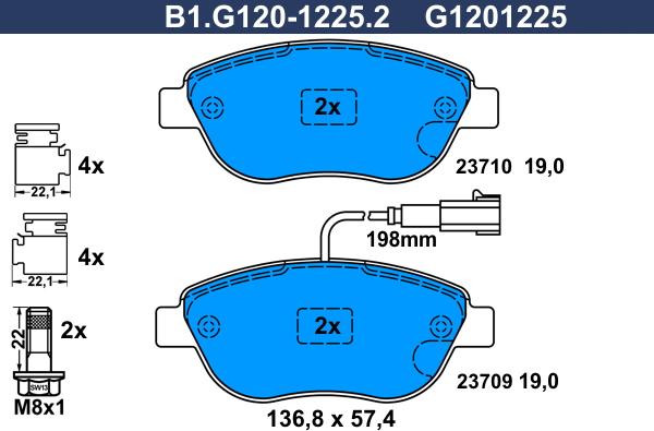 Galfer B1.G120-1225.2 - Bremžu uzliku kompl., Disku bremzes adetalas.lv