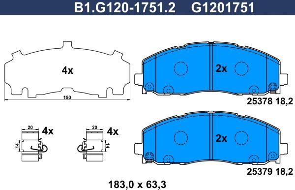 Galfer B1.G120-1751.2 - Bremžu uzliku kompl., Disku bremzes adetalas.lv