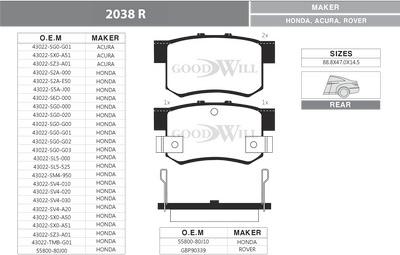 GoodWill 2038 R - Bremžu uzliku kompl., Disku bremzes adetalas.lv