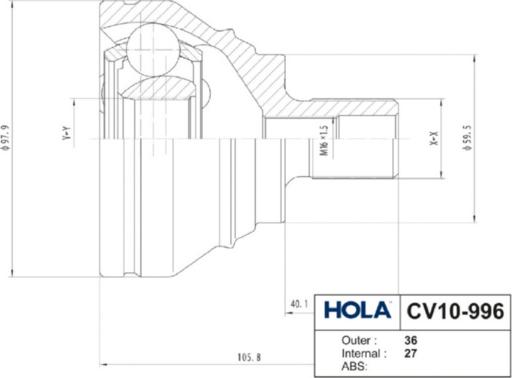 Hola CV10-996 - Šarnīru komplekts, Piedziņas vārpsta adetalas.lv