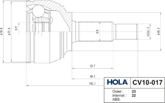 Hola CV10017 - Šarnīru komplekts, Piedziņas vārpsta adetalas.lv