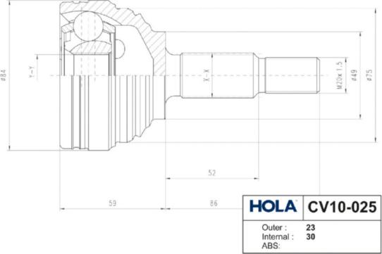 Hola CV10-025 - Šarnīru komplekts, Piedziņas vārpsta adetalas.lv