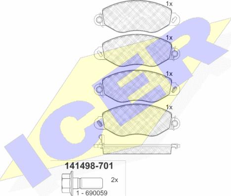 Icer 141498-701 - Bremžu uzliku kompl., Disku bremzes adetalas.lv