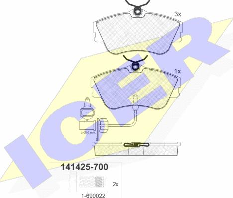 Icer 141425-700 - Bremžu uzliku kompl., Disku bremzes adetalas.lv