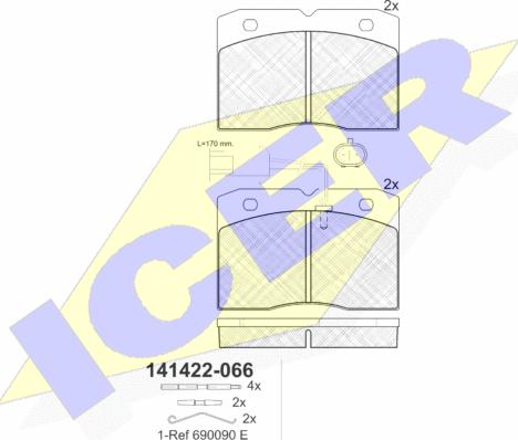 Icer 141422 - Bremžu uzliku kompl., Disku bremzes adetalas.lv