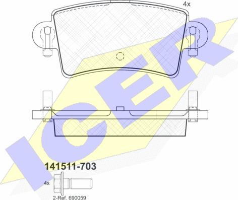 Icer 141511-703 - Bremžu uzliku kompl., Disku bremzes adetalas.lv