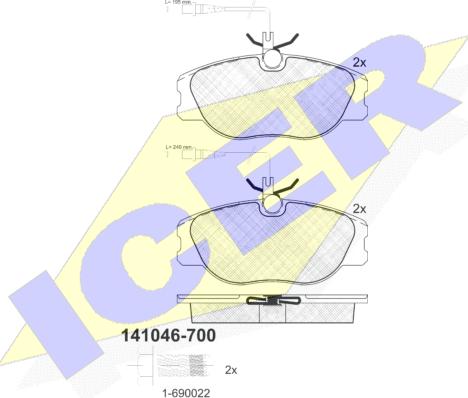 Icer 141046-700 - Bremžu uzliku kompl., Disku bremzes adetalas.lv