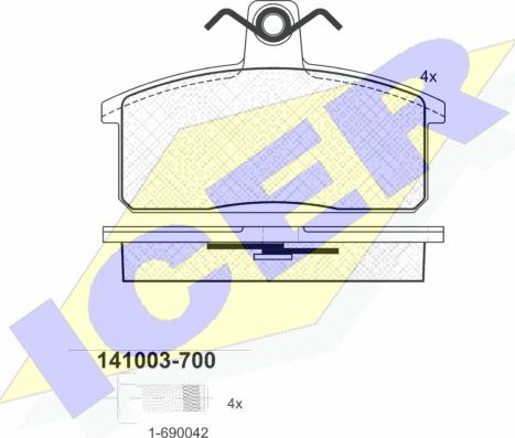 Icer 141003-700 - Bremžu uzliku kompl., Disku bremzes adetalas.lv