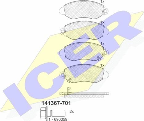 Icer 141367-701 - Bremžu uzliku kompl., Disku bremzes adetalas.lv