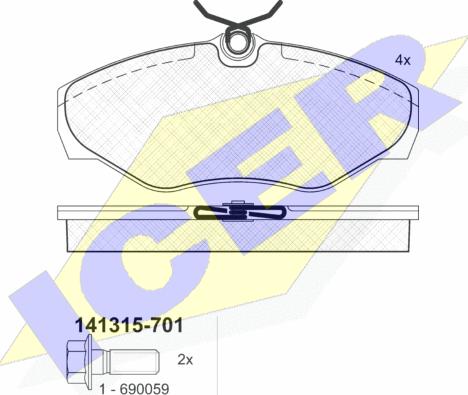 Icer 141315-701 - Bremžu uzliku kompl., Disku bremzes adetalas.lv